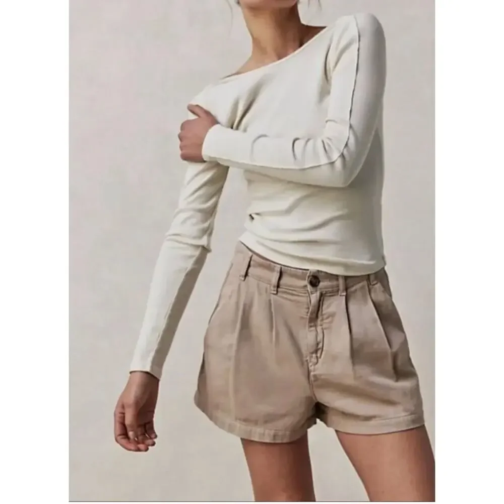 NEW Free People We The Free Unapologetic Long Sleeve Ribbed Tee Ivory White XS
